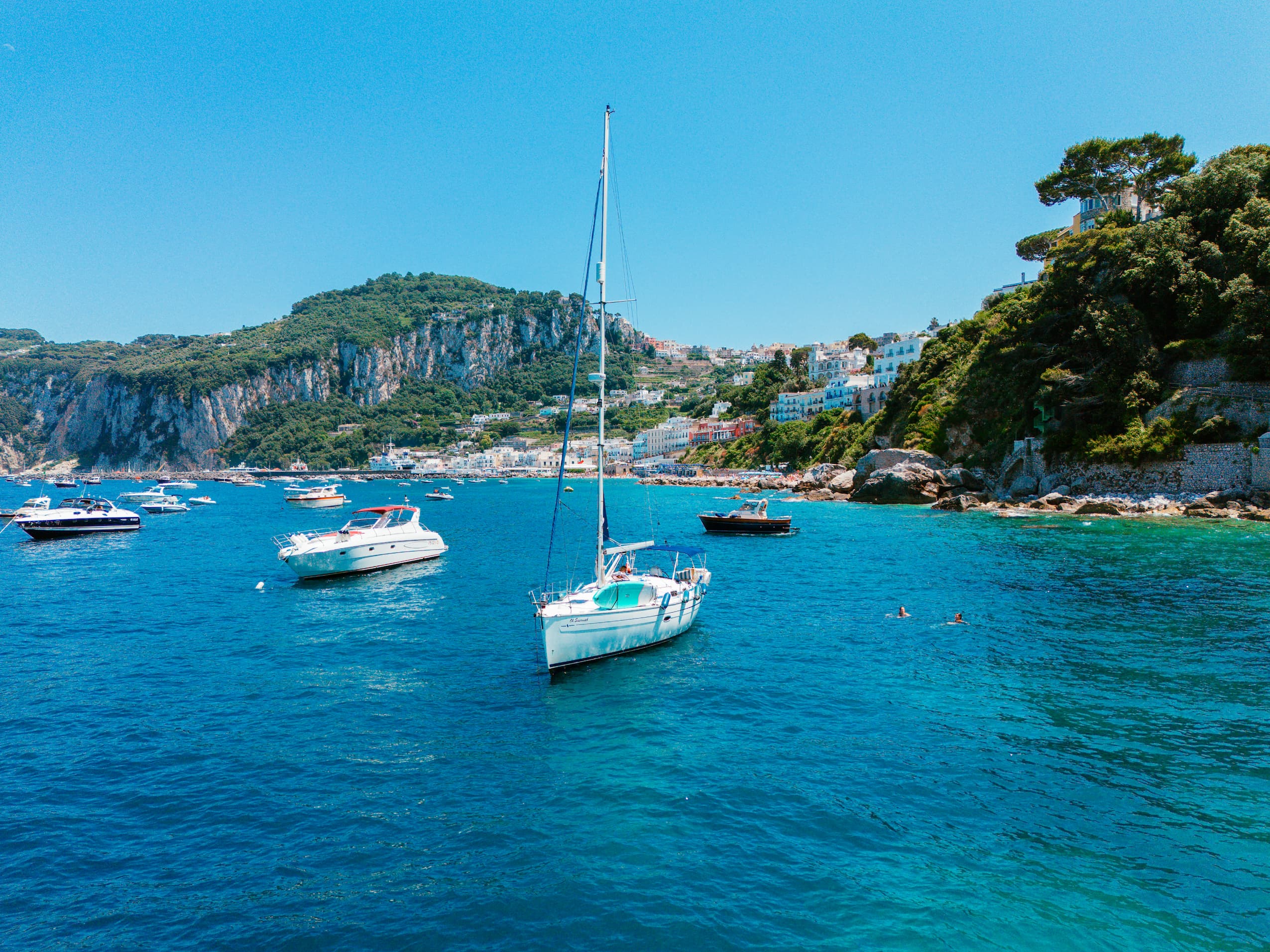 Sweeping view of the Amalfi Coast from the sea