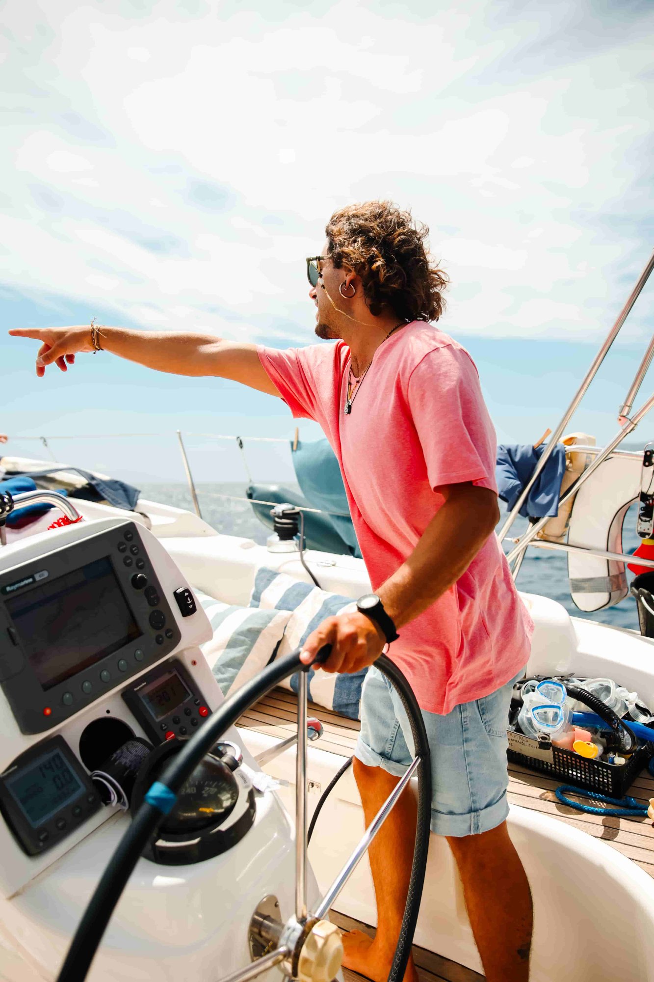 Skipper at the helm